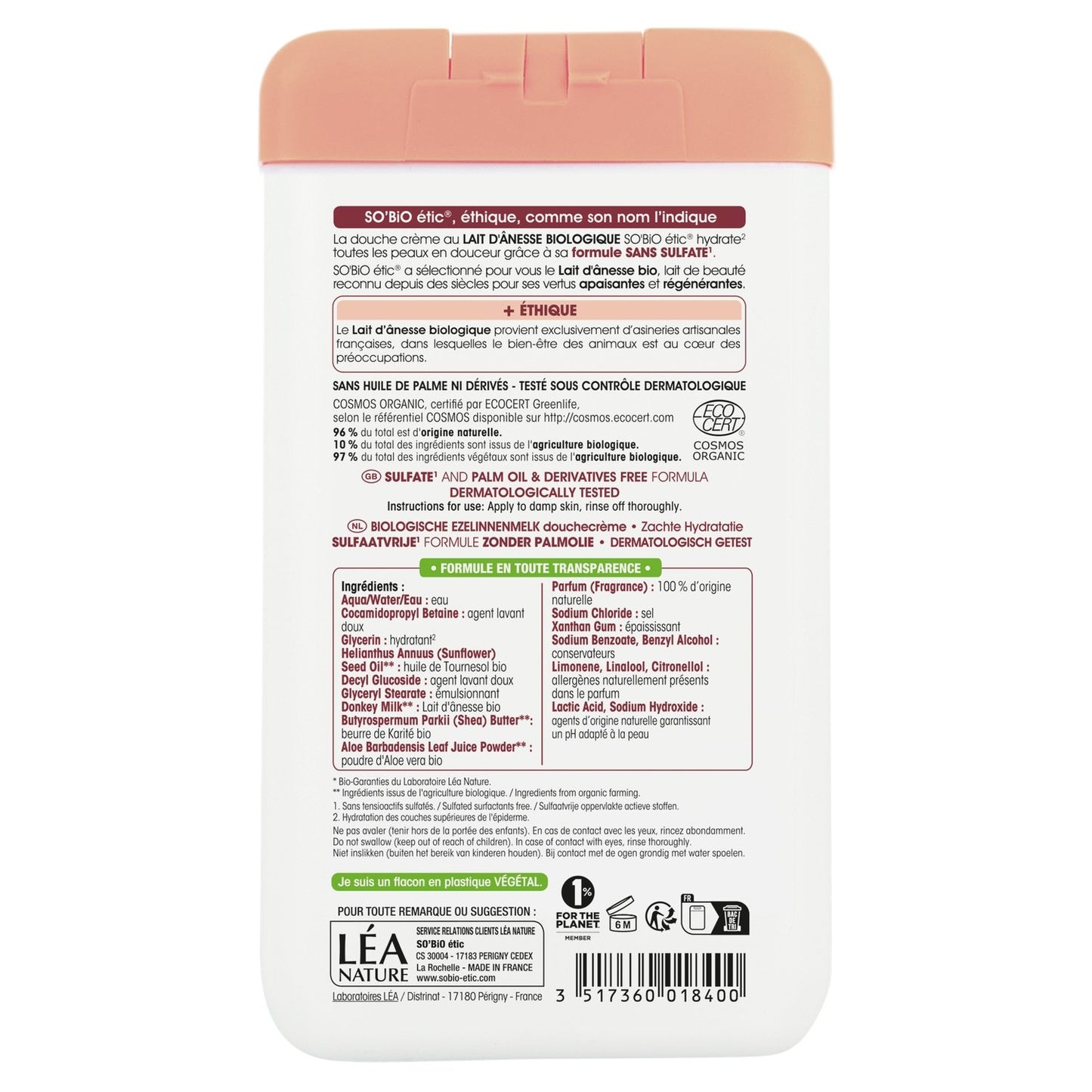 Crème Douche Hydratant Lait d'Ânesse Bio SO'BIO ETIC