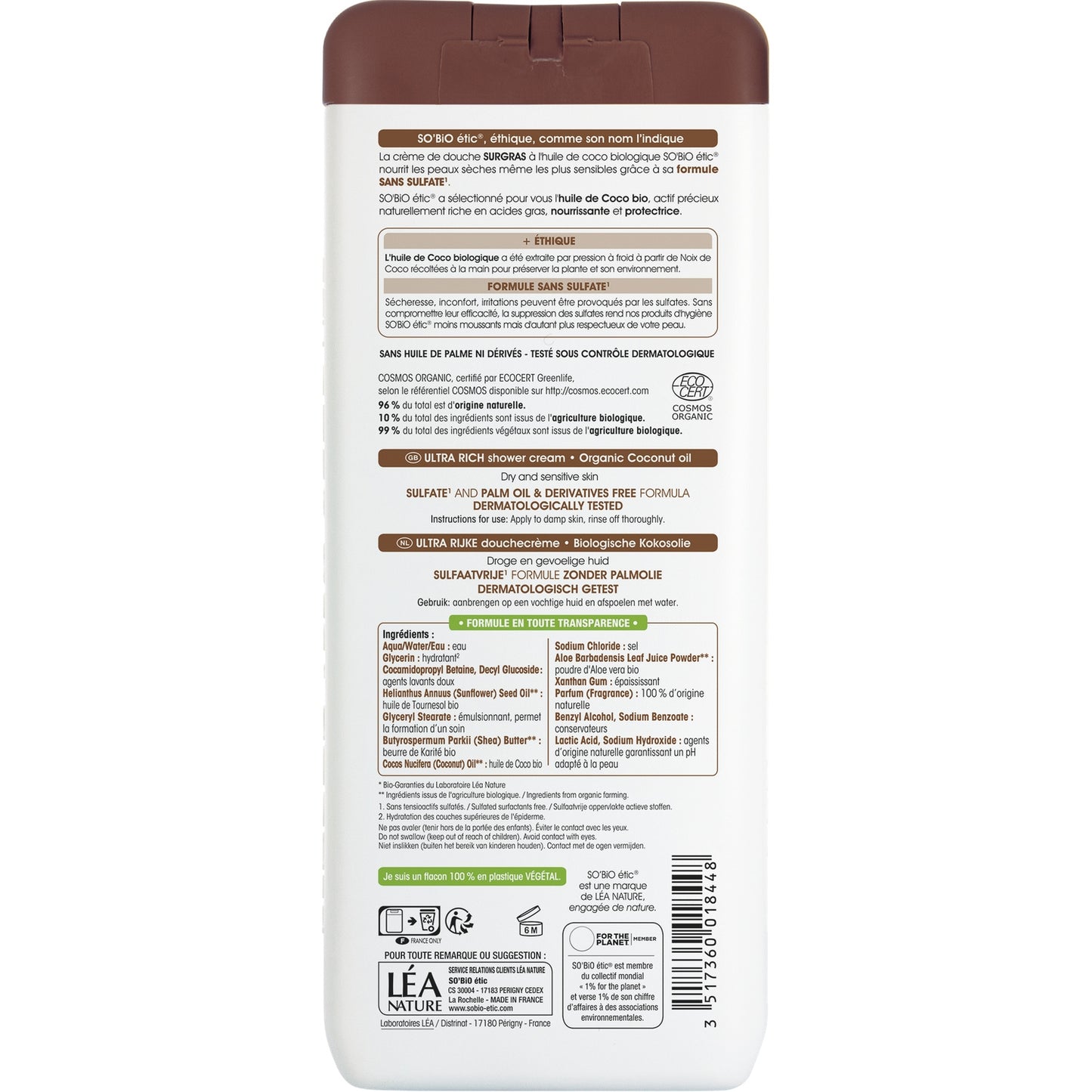 Gel de Banho Superhidratante com Óleo de Coco Biológico Sem Sulfatos SO'BIO ETIC