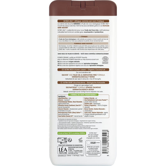 SO'BIO ETIC Bio-Kokosöl-Duschcreme mit sulfatfreiem Öl