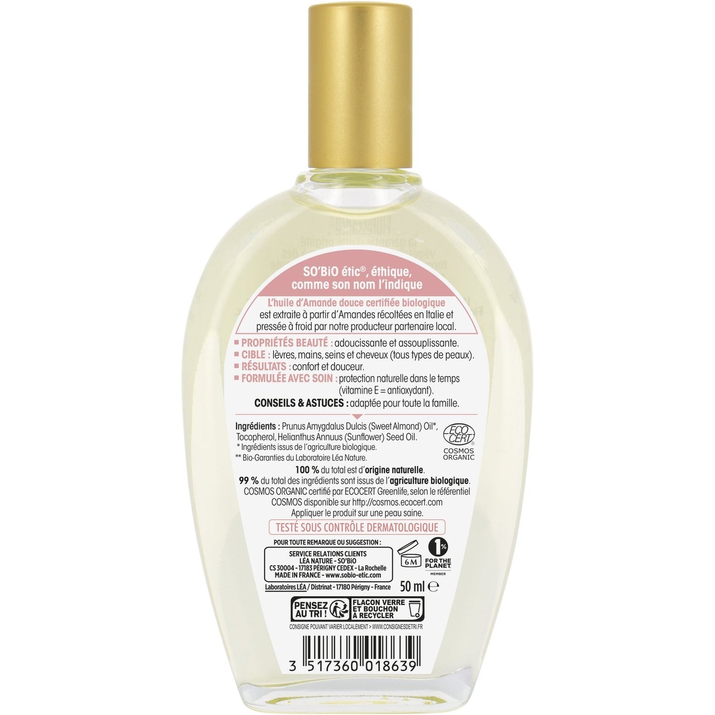 So'bio Etic Weichmachendes und glättendes Körperöl für trockene Haut, 100 % natürlichen Ursprungs, Süßmandel, SO'BIO ETIC