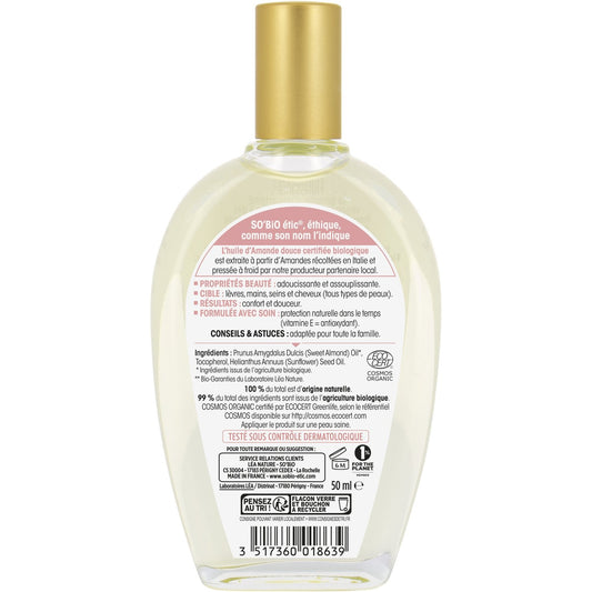 So'bio Etic Weichmachendes und glättendes Körperöl für trockene Haut, 100 % natürlichen Ursprungs, Süßmandel, SO'BIO ETIC