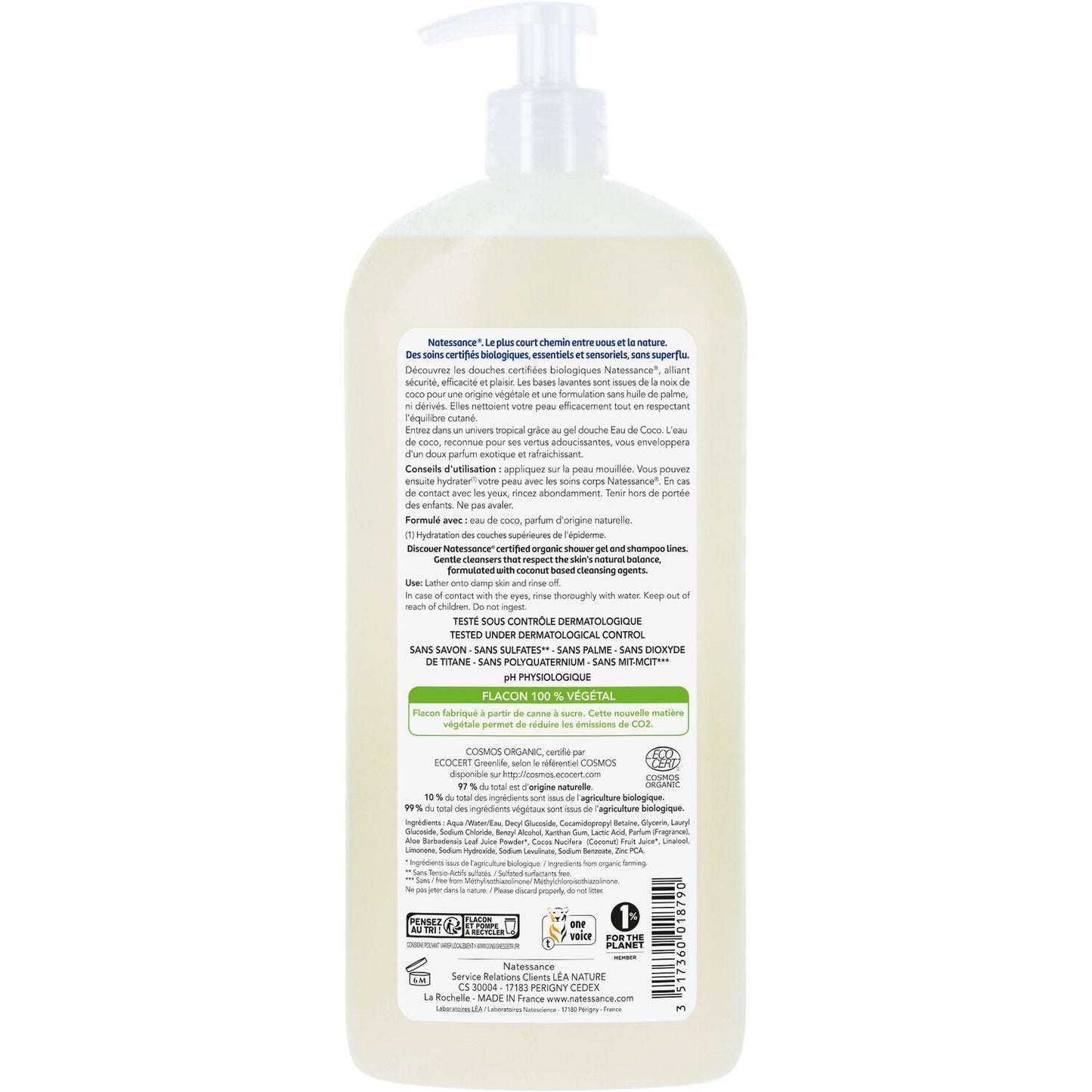 Gel Douche Corps Adoucissant Parfum Exotique Rafraichissant à l'Eau de Coco LEA NATURE