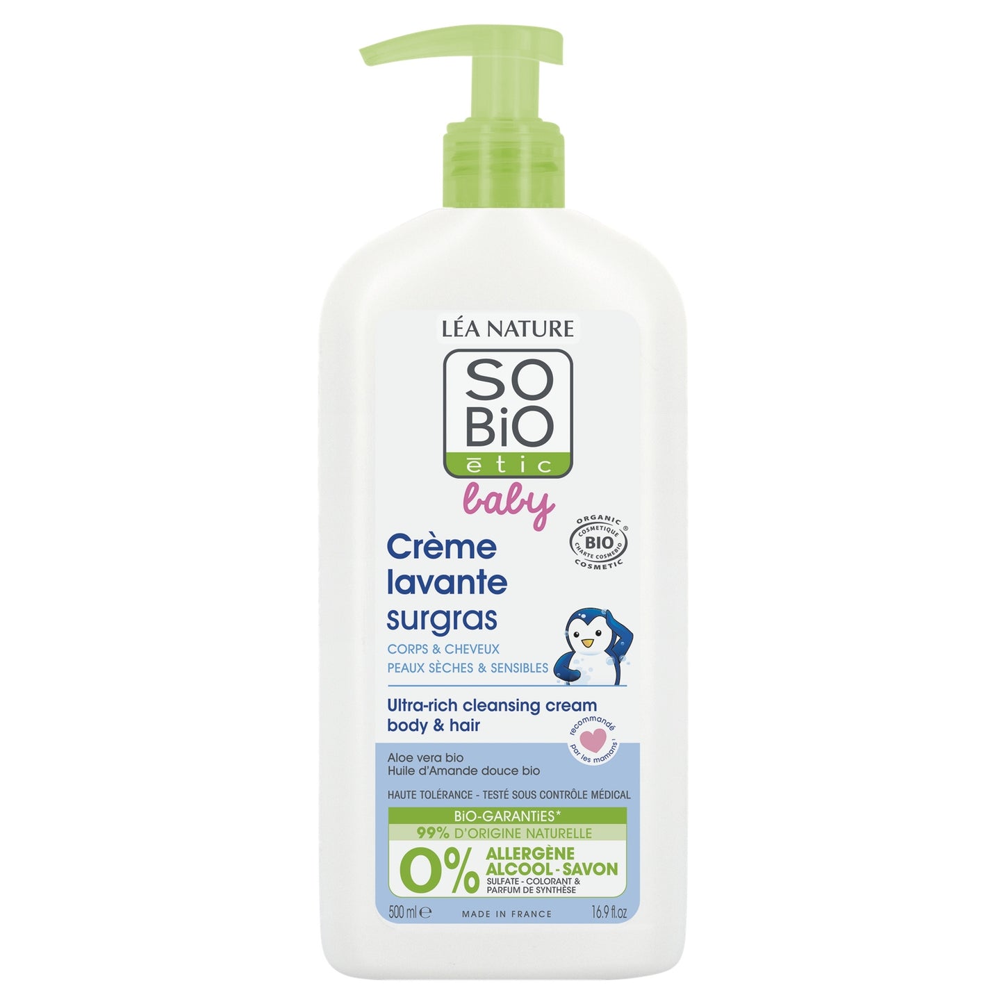 Crème Lavante Bébé Surgras Corps et Cheveux Haute Tolérance Bio SO'BIO ETIC