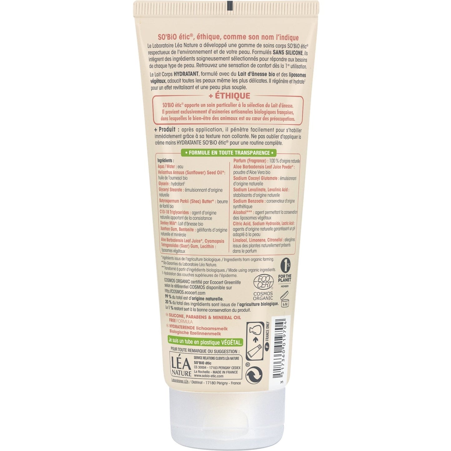 Lait Corps Peau Sensible Adoucissant Hydratant Lait d'Ânesse Bio SO'BIO ETIC