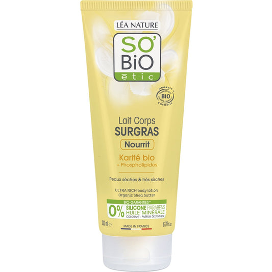 SO'BIO ETIC Nährende, superfettete, feuchtigkeitsspendende Körperlotion mit Bio-Sheabutter