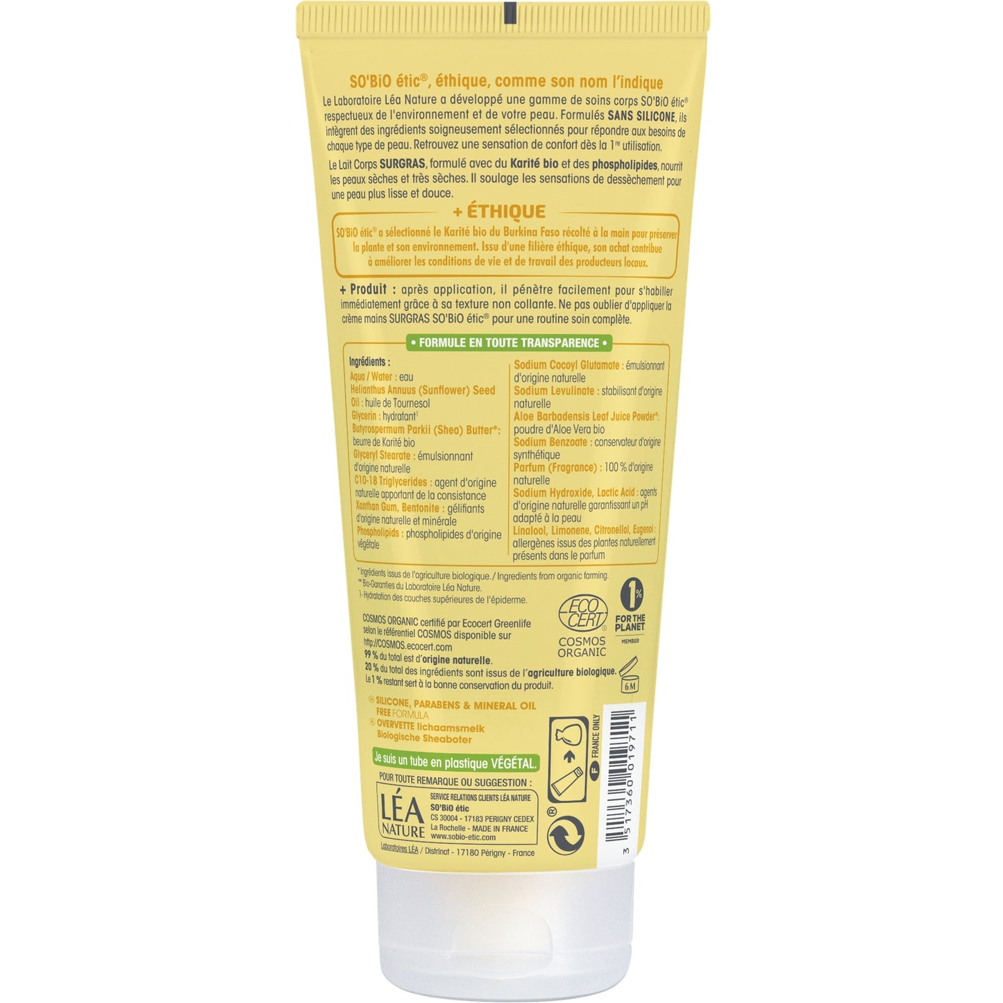 SO'BIO ETIC Nourishing Superfatted Moisturizing Body Lotion with Organic Shea Butter