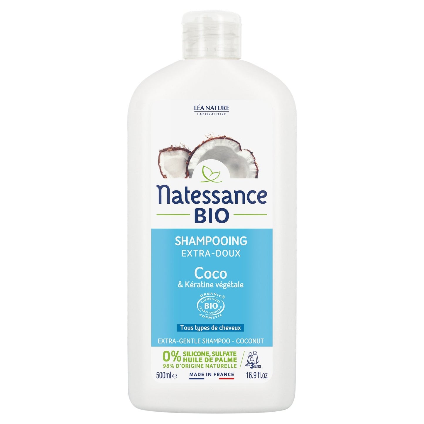 Shampoing Cheveux Normaux Extra Doux à la Coco Bio et Kératine Végétale LEA NATURE le flacon de 500mL