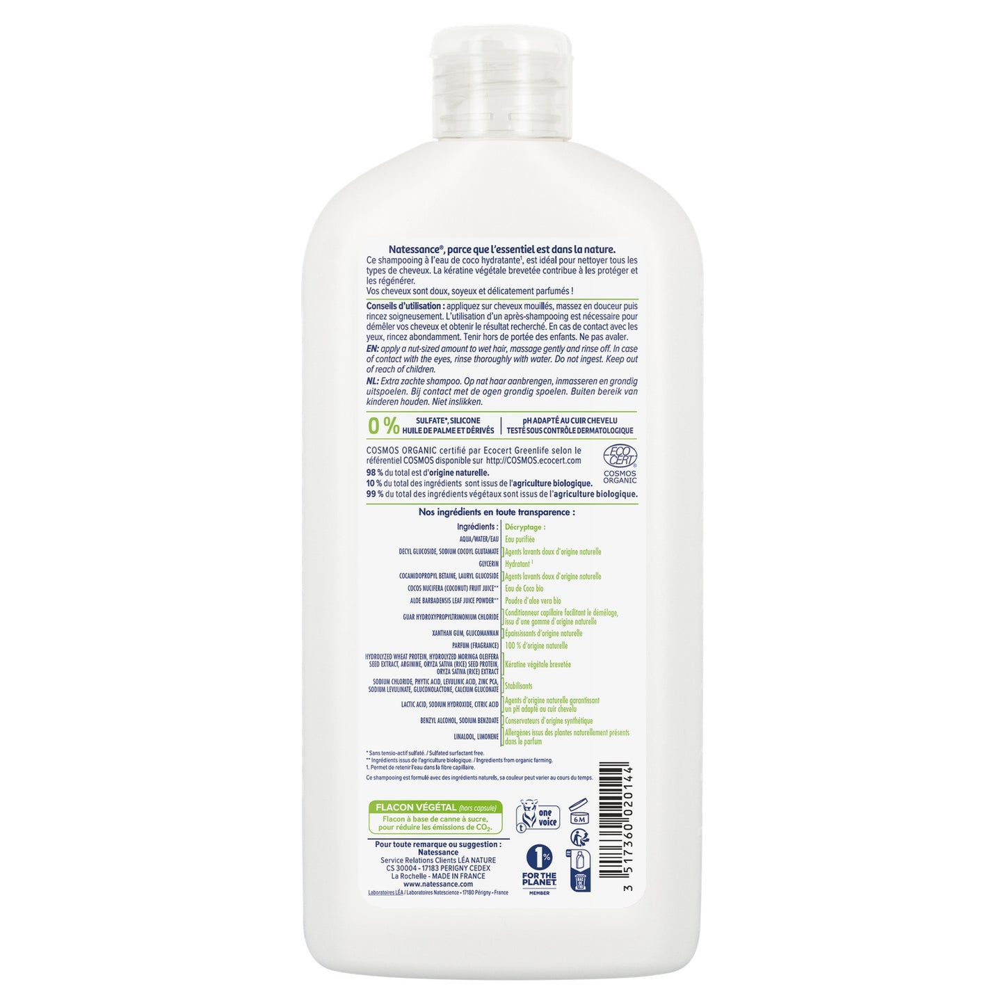 Shampoing Cheveux Normaux Extra Doux à la Coco Bio et Kératine Végétale LEA NATURE
