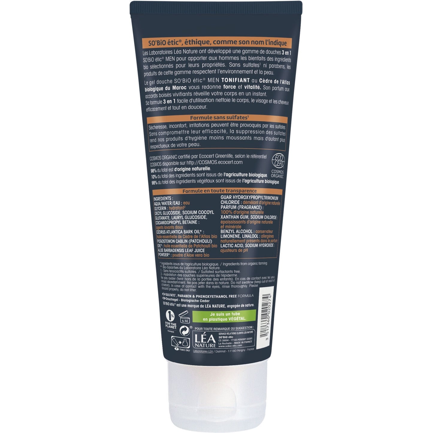 Gel Douche Tonifiant 3 en 1 au Cèdre Bio SO'BIO ETIC