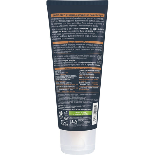 SO'BIO ETIC 3 in 1 Tonisierendes Duschgel mit Bio-Zeder