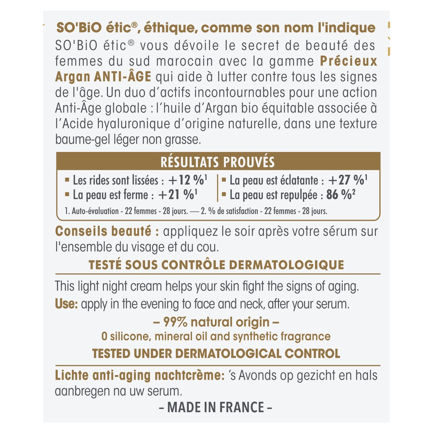 SO'BIO ETIC Kostbare Bio-Argan-Licht-Anti-Aging-Nachtcreme