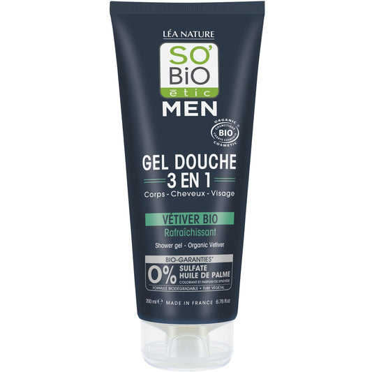 SO'BIO ETIC Bio-Vetiver 3 in 1 Erfrischendes Duschgel