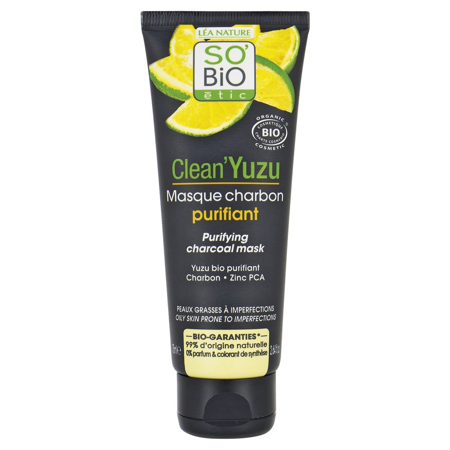 Masque Visage au Charbon Purifiant Clean'yuzu Bio SO'BIO ETIC Le tube de 75 mL