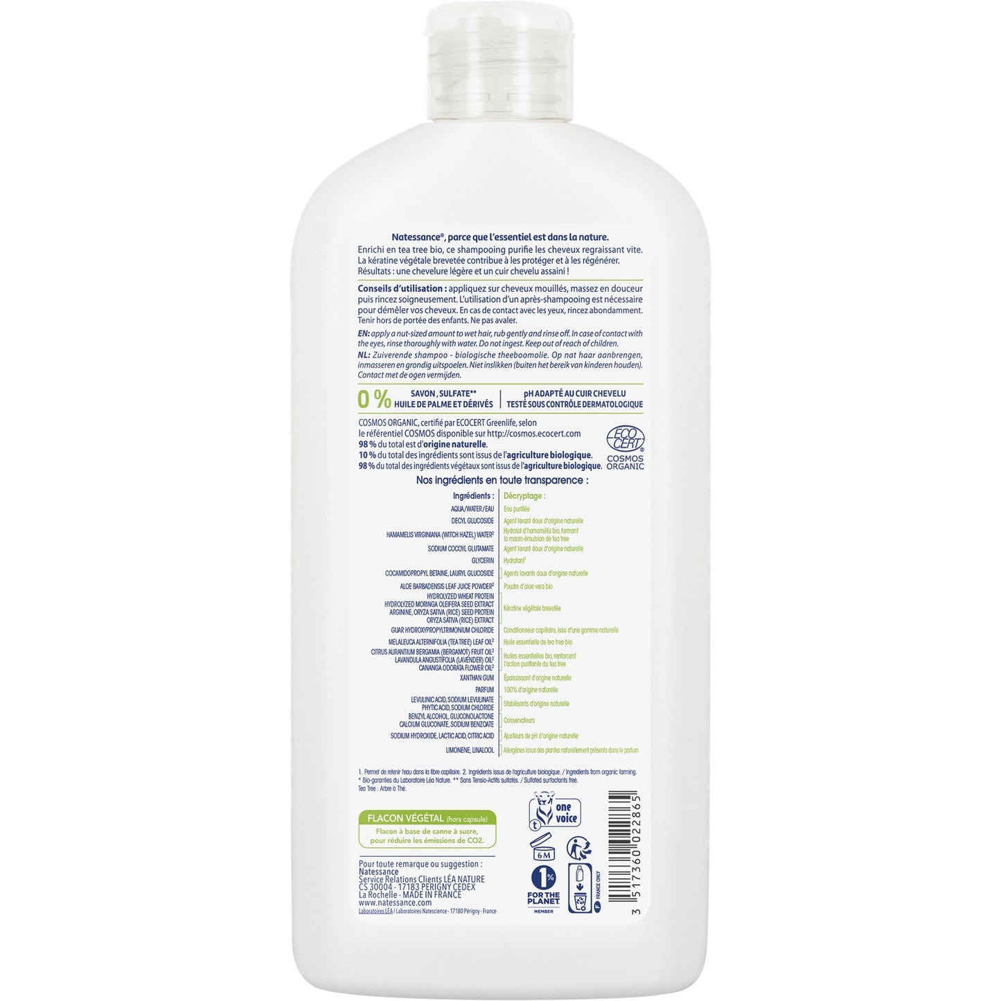 Shampoing Cheveux Normaux à Gras Purifiant Tea Tree Bio et Kératine Végétale Bio LEA NATURE