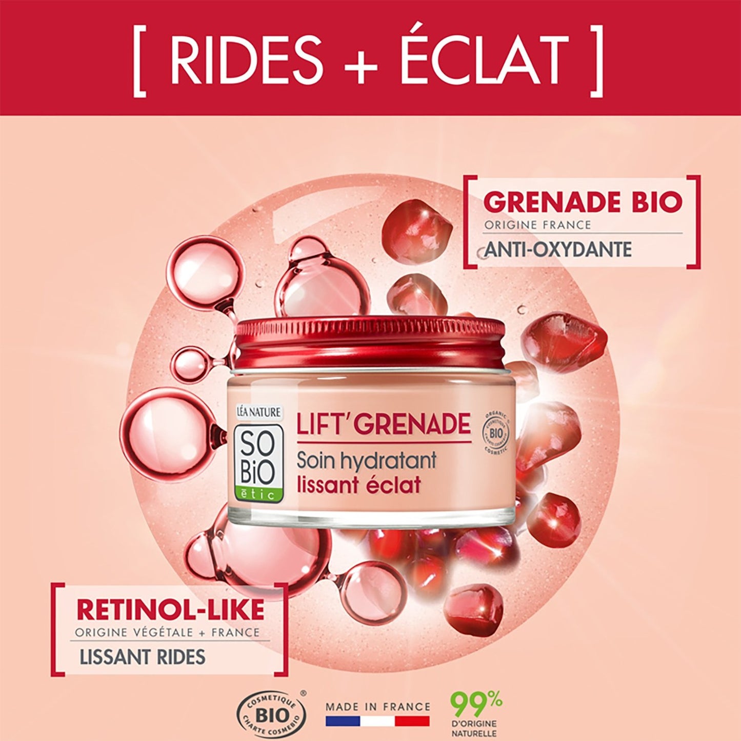 SO'BIO ETIC Organic Lift'Pomegranate Glättende, strahlende Feuchtigkeits-Gesichtscreme