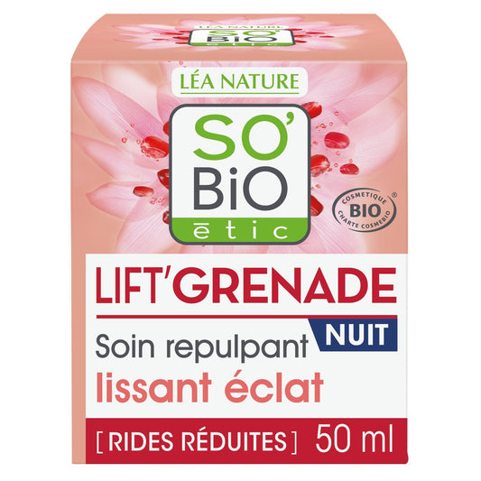SO'BIO ETIC Bio-Granatapfel-Lift-Nachtcreme zum Aufpolstern und Glätten