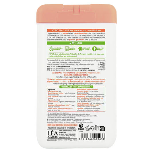 Feuchtigkeitsspendendes Duschgel mit Bio-Pfirsich und weißen Blüten SO'BIO ETIC