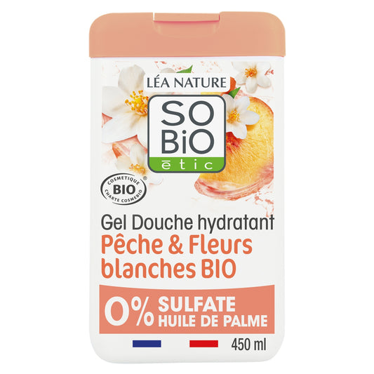Feuchtigkeitsspendendes Duschgel mit Bio-Pfirsich und weißen Blüten SO'BIO ETIC