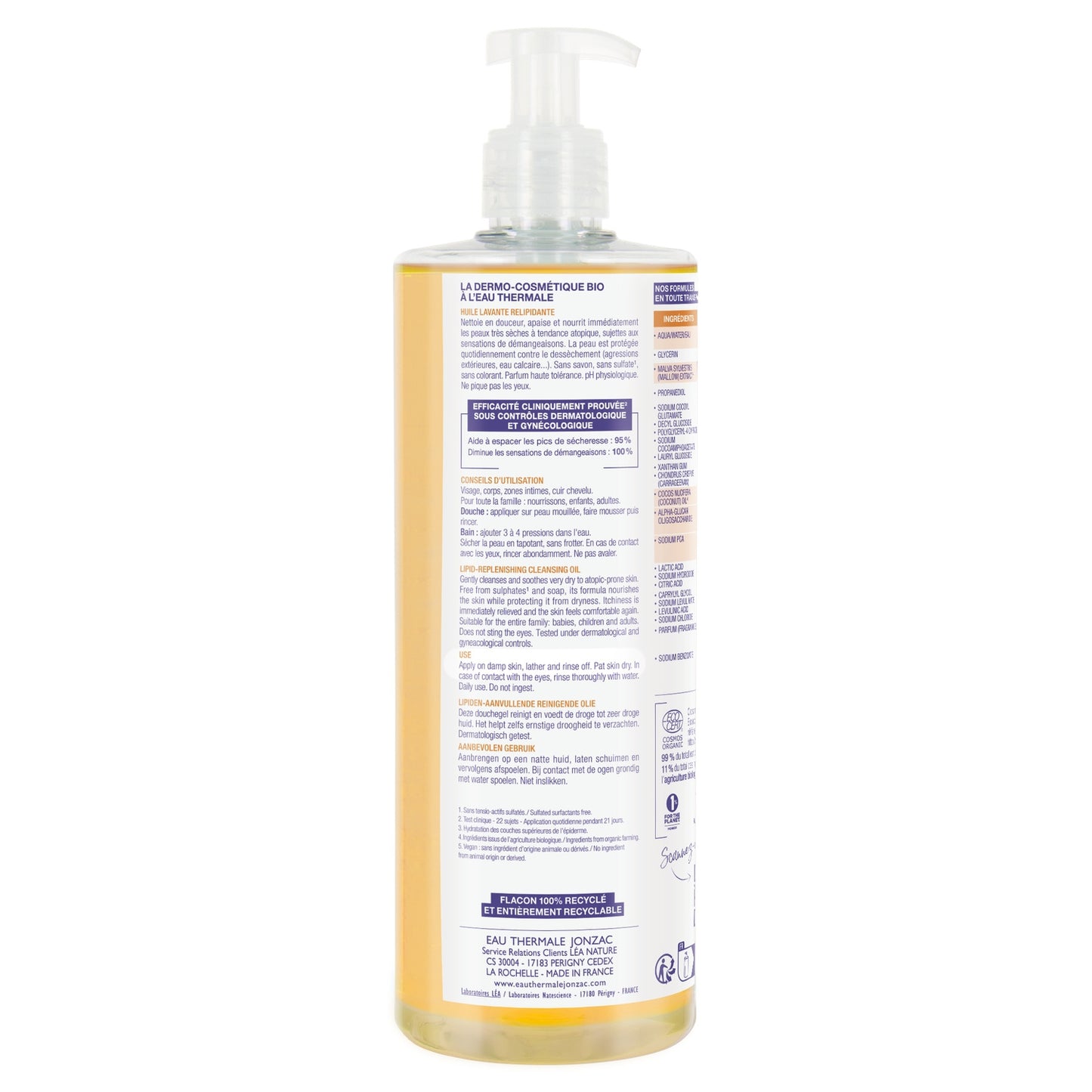 Huile de Douche Corps Peaux Très Sèches à Tendance Atopique Apaise et Nourrit Sans Savon Sans Sulfate Bio EAU THERMALE JONZAC