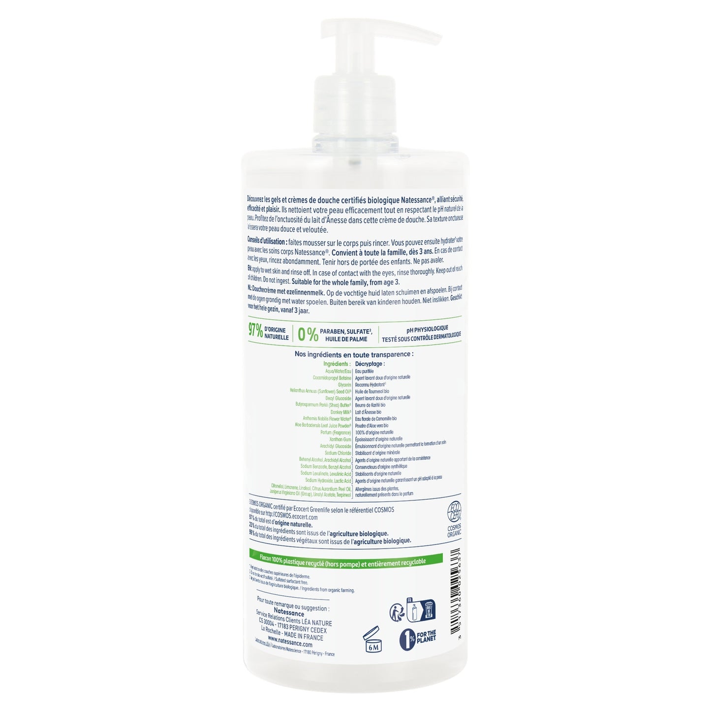 NATESSANCE Moisturizing Shower Cream for Dry and Fragile Skin with Organic Donkey Milk