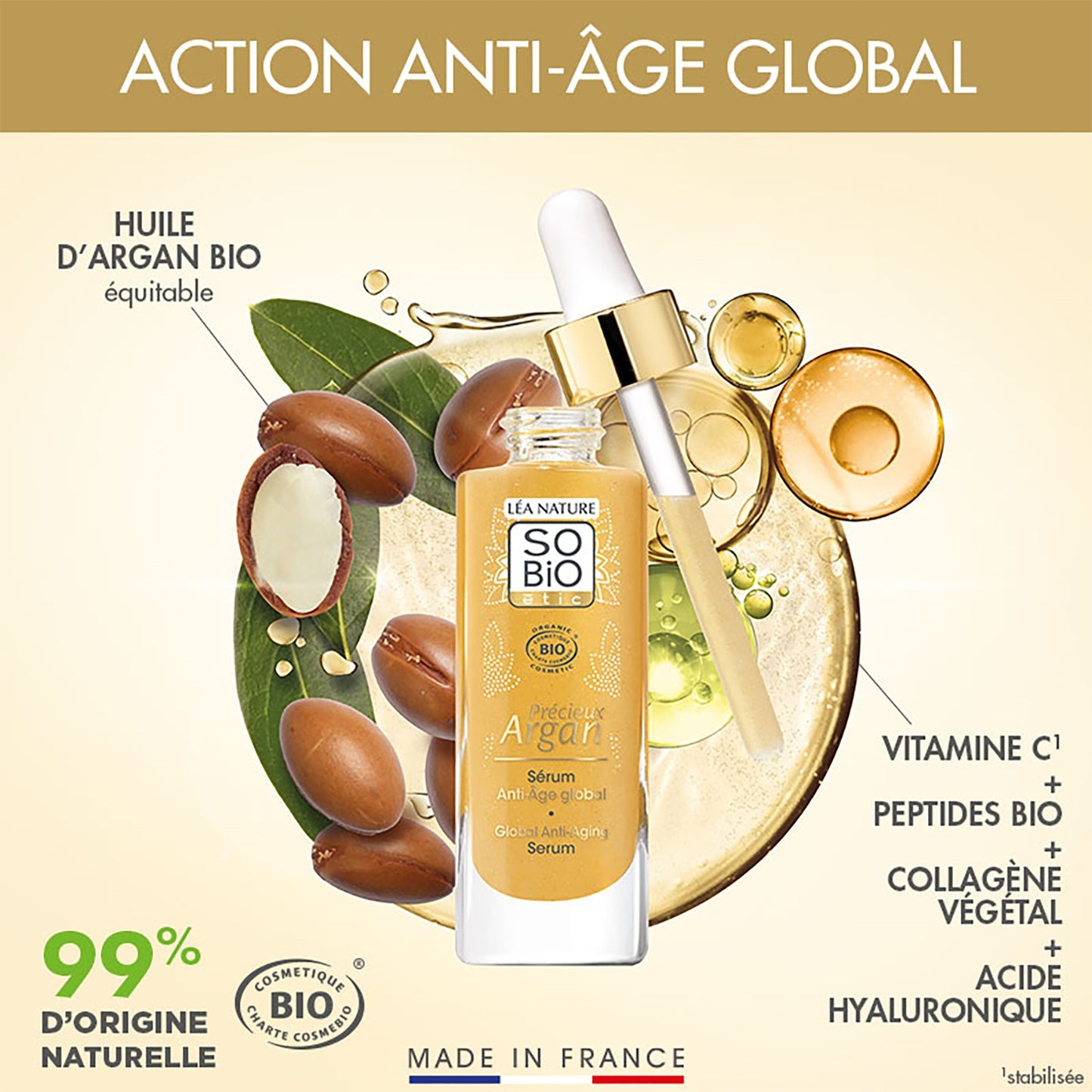 SO'BIO ETIC Kostbare Bio-Argan-Global-Anti-Aging-Serum-Gesichtsbehandlung