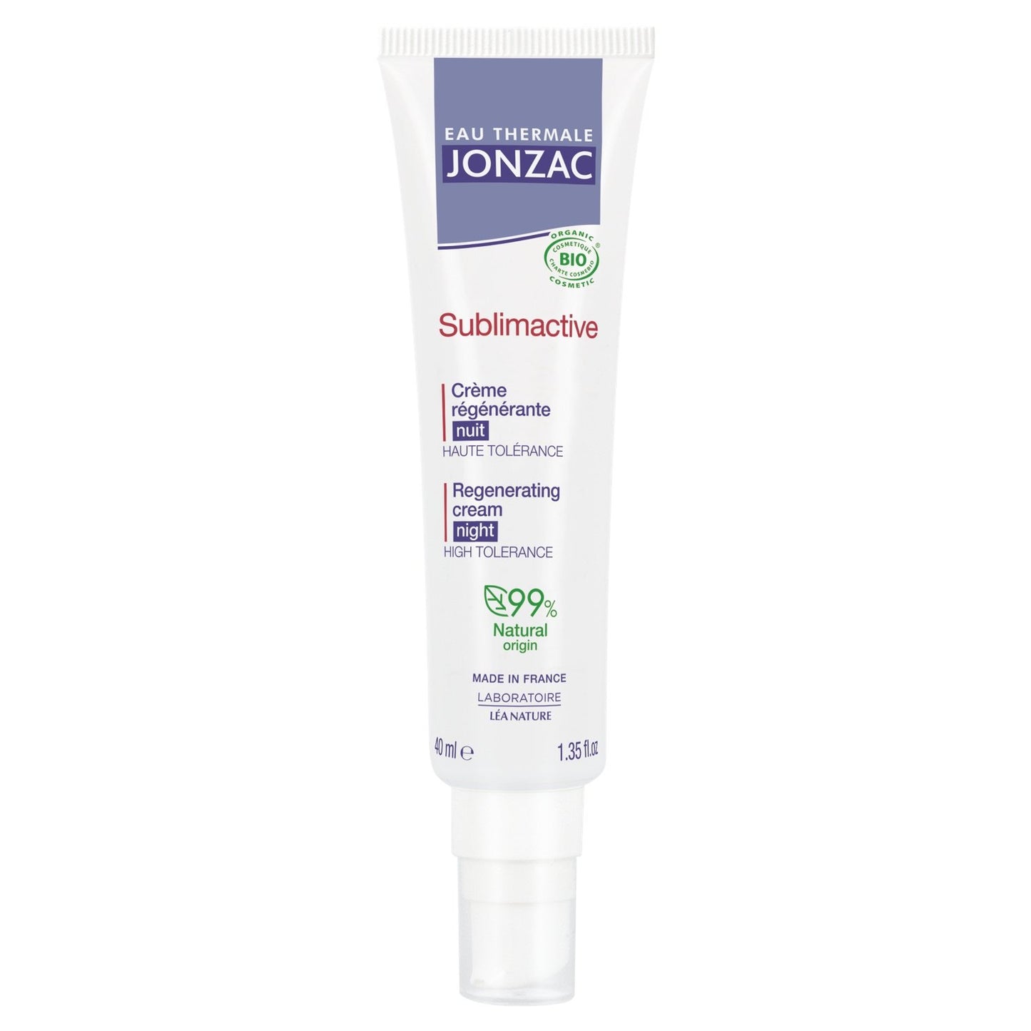 Crème de Nuit Visage Femme Anti-Âge Régénérante Sublimactive Bio EAU THERMALE JONZAC le flacon de 40mL