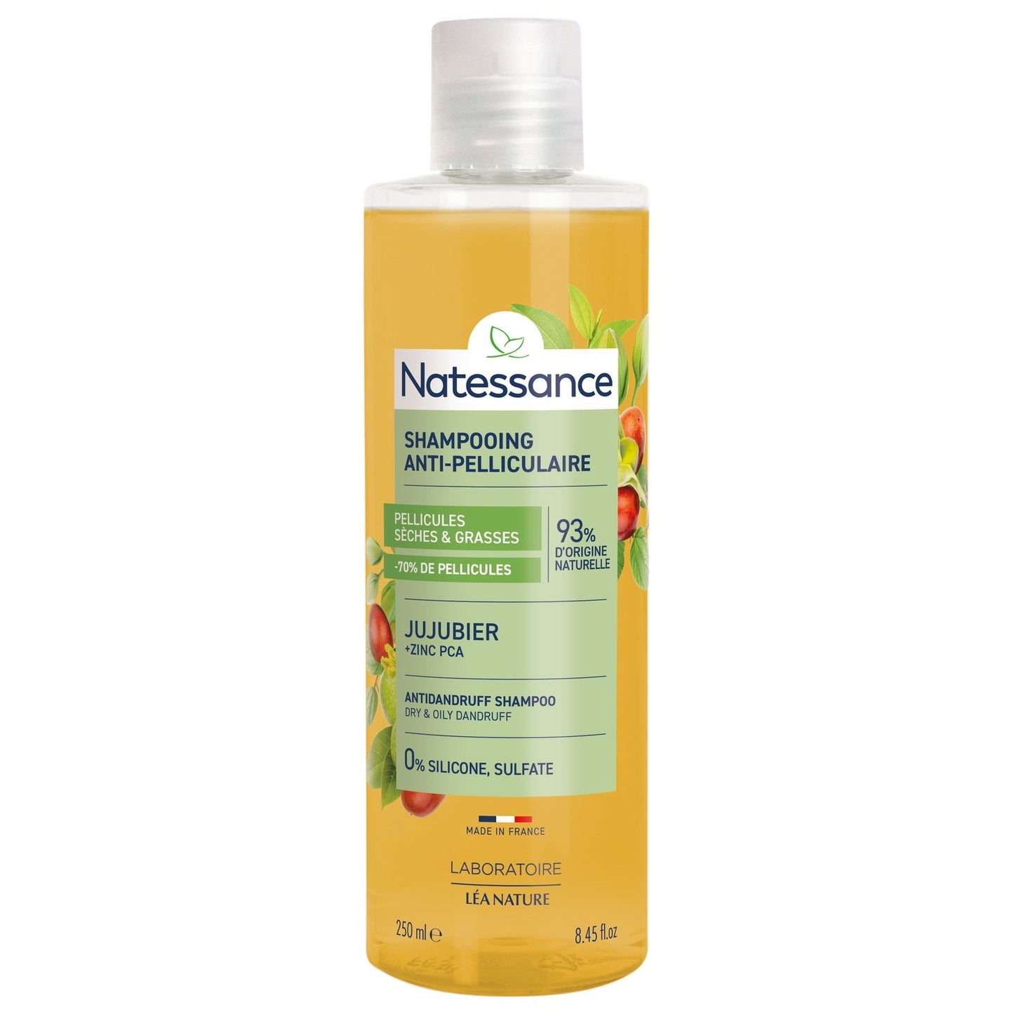 Shampoing Antipelliculaire Cheveux Secs et Gras au Jujubier et Zinc Pca LEA NATURE le flacon de 250mL