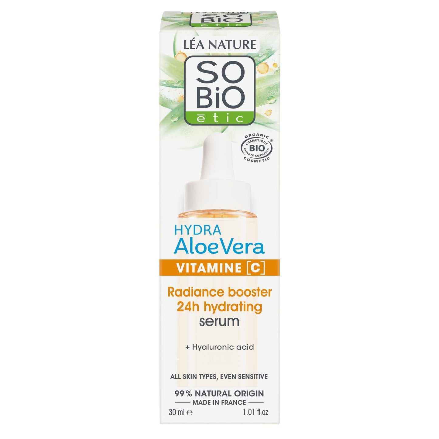 Hydra-Gesichtsbehandlung mit Aloe Vera, Vitamin C, Radiance Booster, 24-Stunden-Feuchtigkeitscreme, SO BIO ETIC