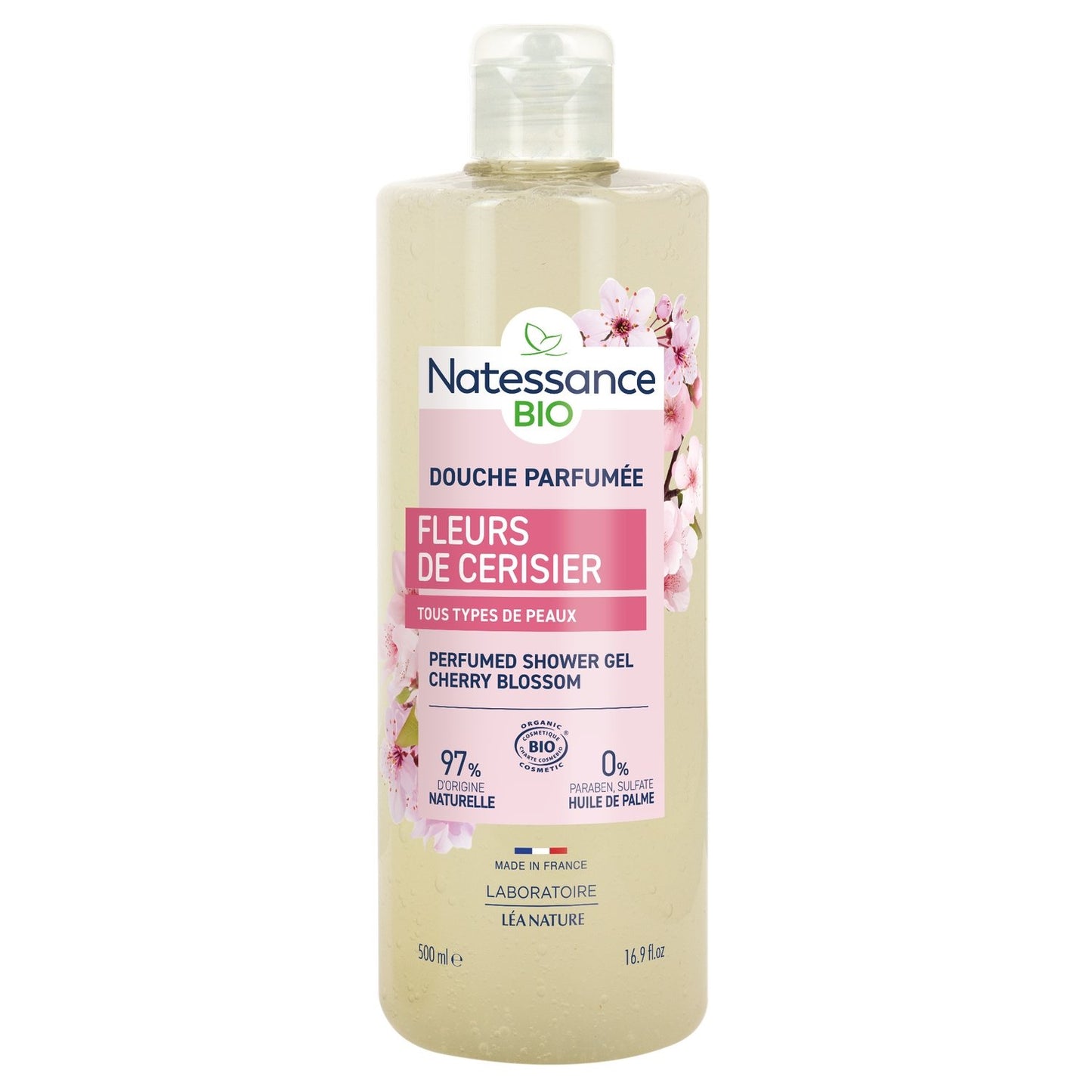 Gel Douche Corps Hydratant Fleur de Cerisier Bio NATESSANCE le flacon de 500ml