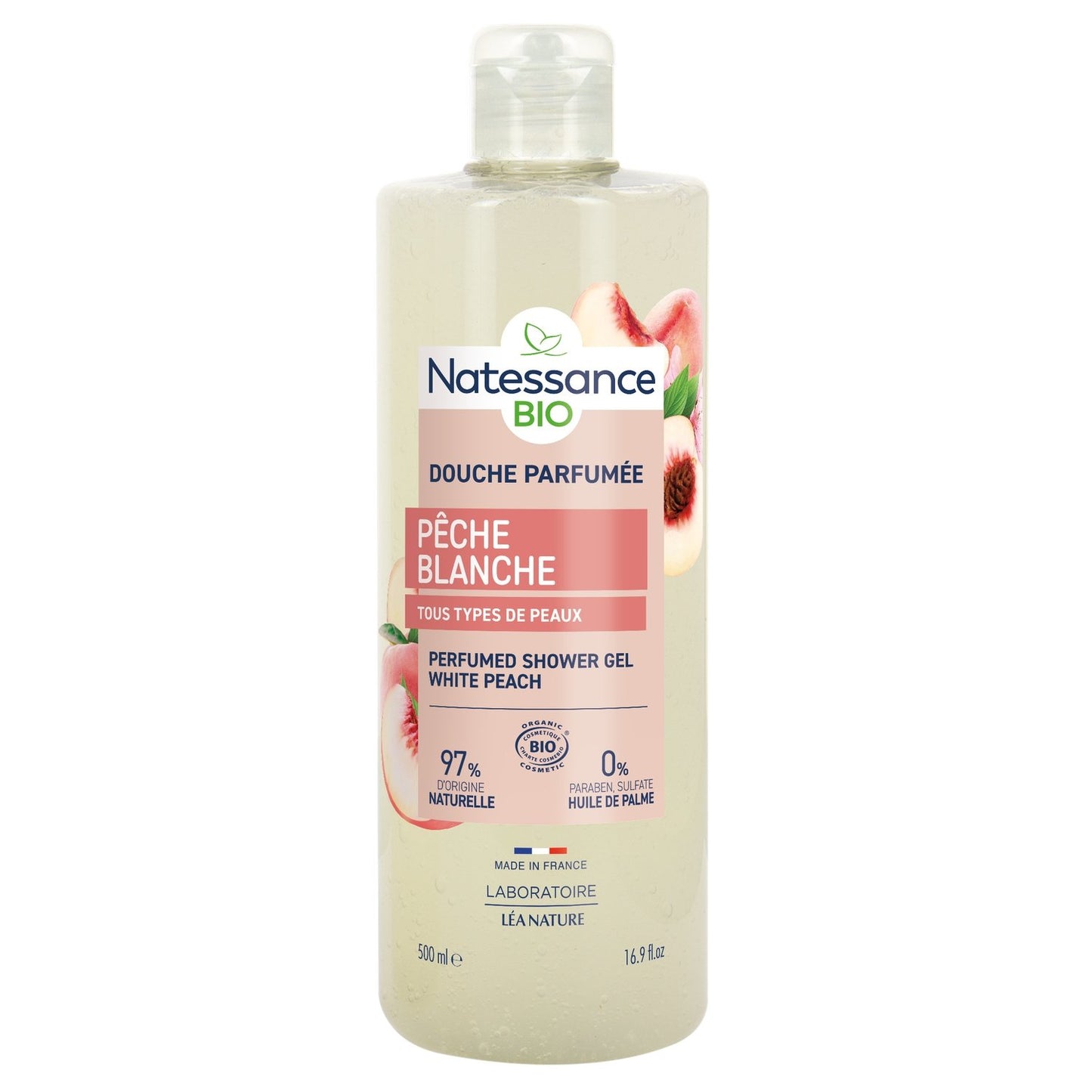 Gel Douche Parfumée Pêche Blanche Bio NATESSANCE le flacon de 500ml