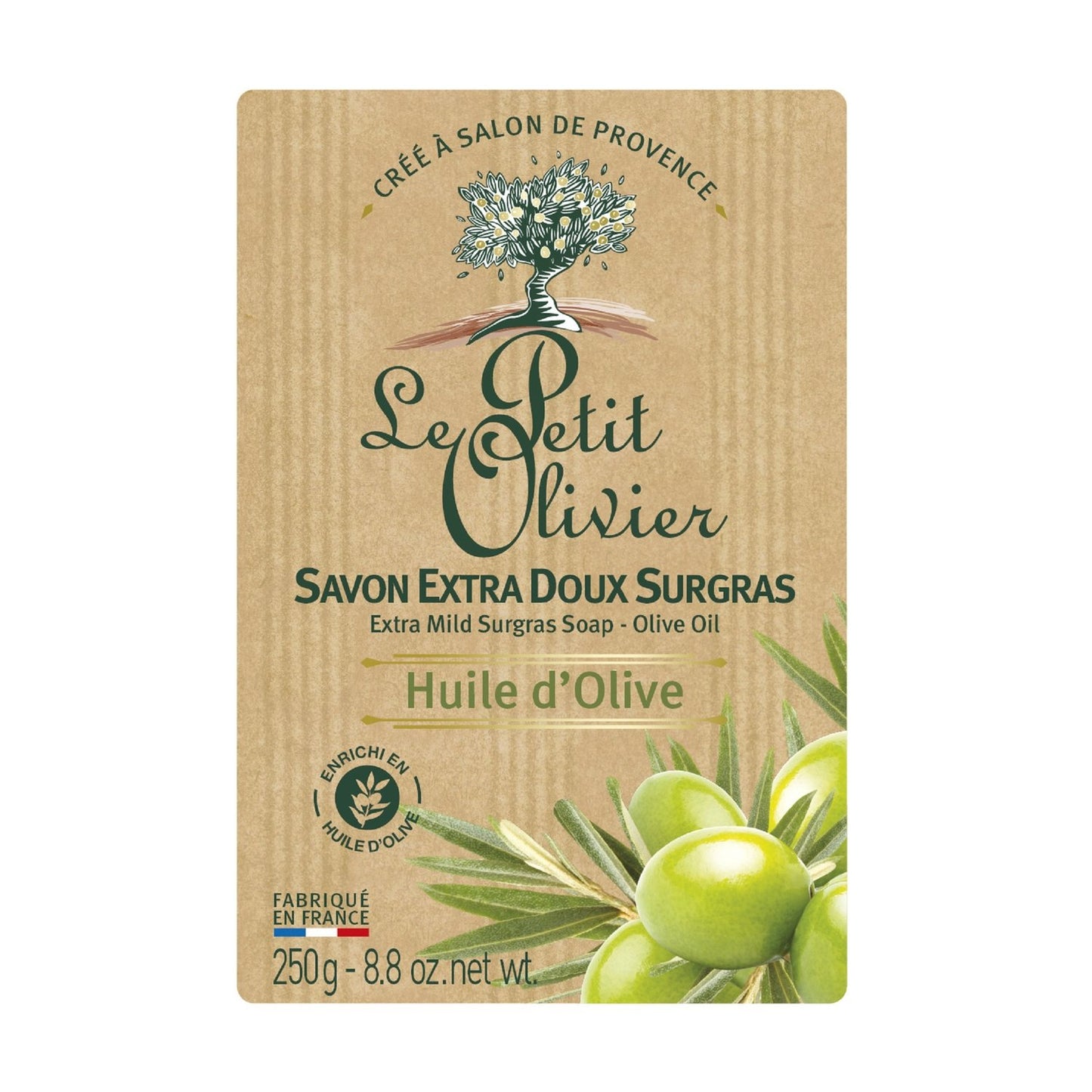 Savon Solide Extra Doux Surgras Huile d'Olive LE PETIT OLIVIER le savon de 250g