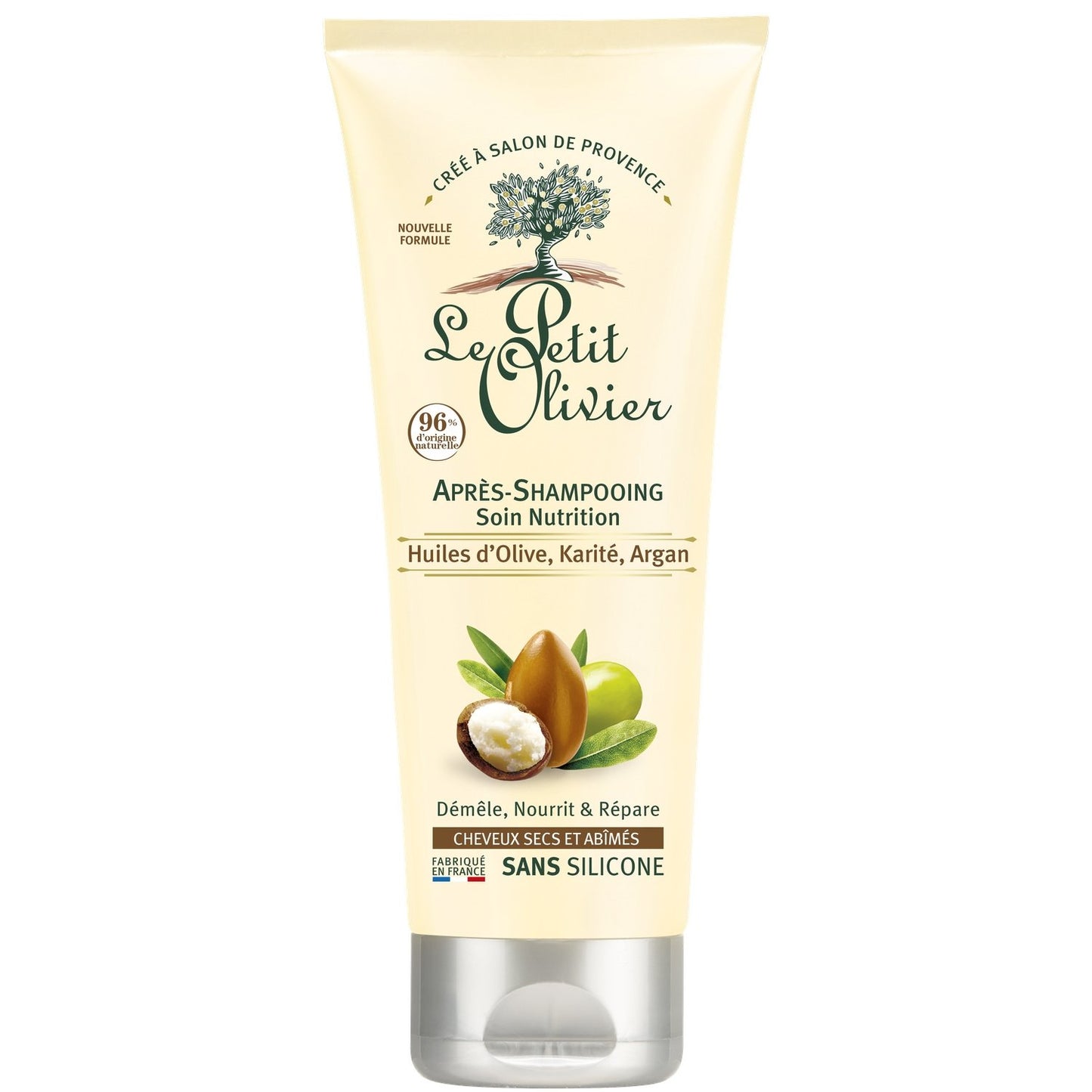 Après-Shampoing Nourrissant Cheveux Secs Huile d'Olive Karité et Argan LE PETIT OLIVIER le tube de 200mL