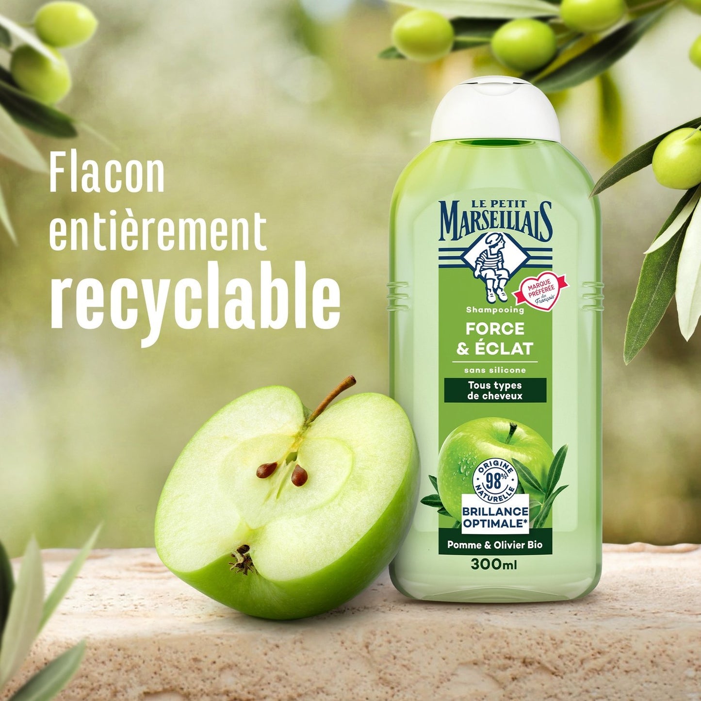 Kraft- und Glanzshampoo für alle Haartypen Bio-Apfel und Olive LE PETIT MARSEILLAIS