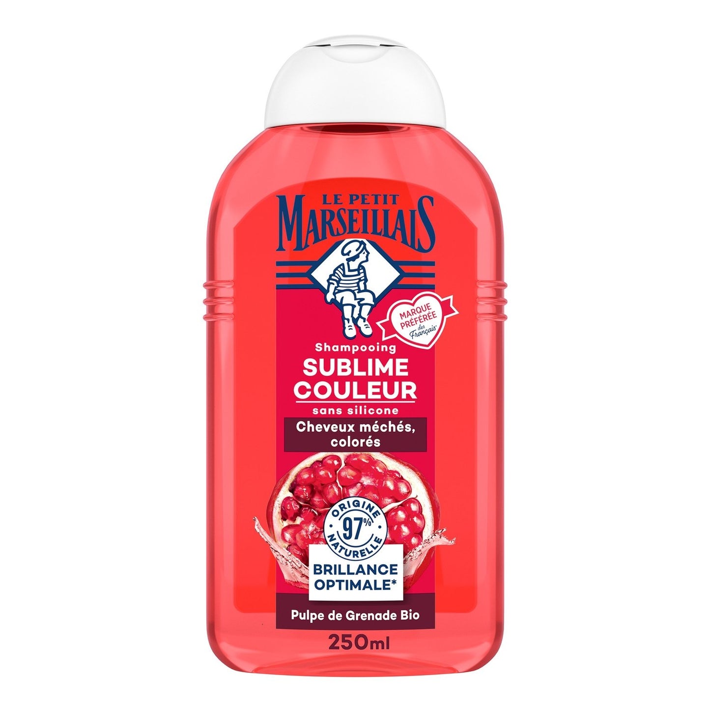 Shampoing Sublime Couleur Cheveux méchés et colorés Pulpe de grenade Bio LE PETIT MARSEILLAIS le flacon de 250mL