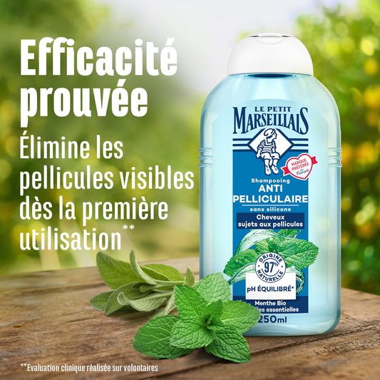 Shampoing Antipelliculaire Cheveux Sujets aux Pellicules Menthe Bio et Huiles Essentielles LE PETIT MARSEILLAIS