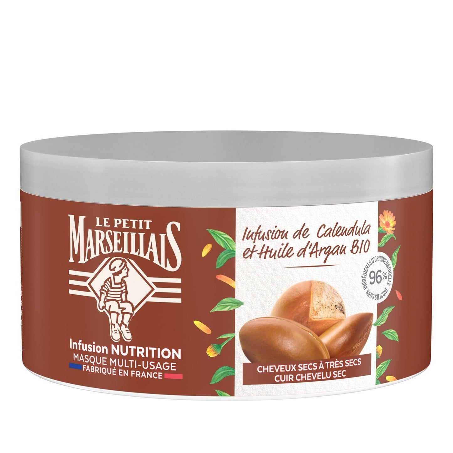 Masque Nutrition Cheveux Secs à Très Secs Calendula et Huile d'Argan Bio LE PETIT MARSEILLAIS le pot de 300mL