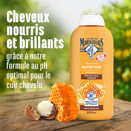 Shampoing Nutrition Cheveux Secs Cassants Miel de Provence Bio et Karité Bio LE PETIT MARSEILLAIS