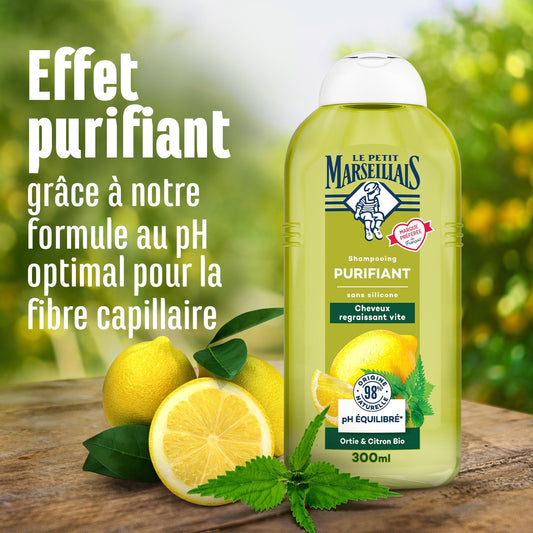 Shampoing Purifiant Cheveux Regraissant Vite Ortie et Citron Bio LE PETIT MARSEILLAIS