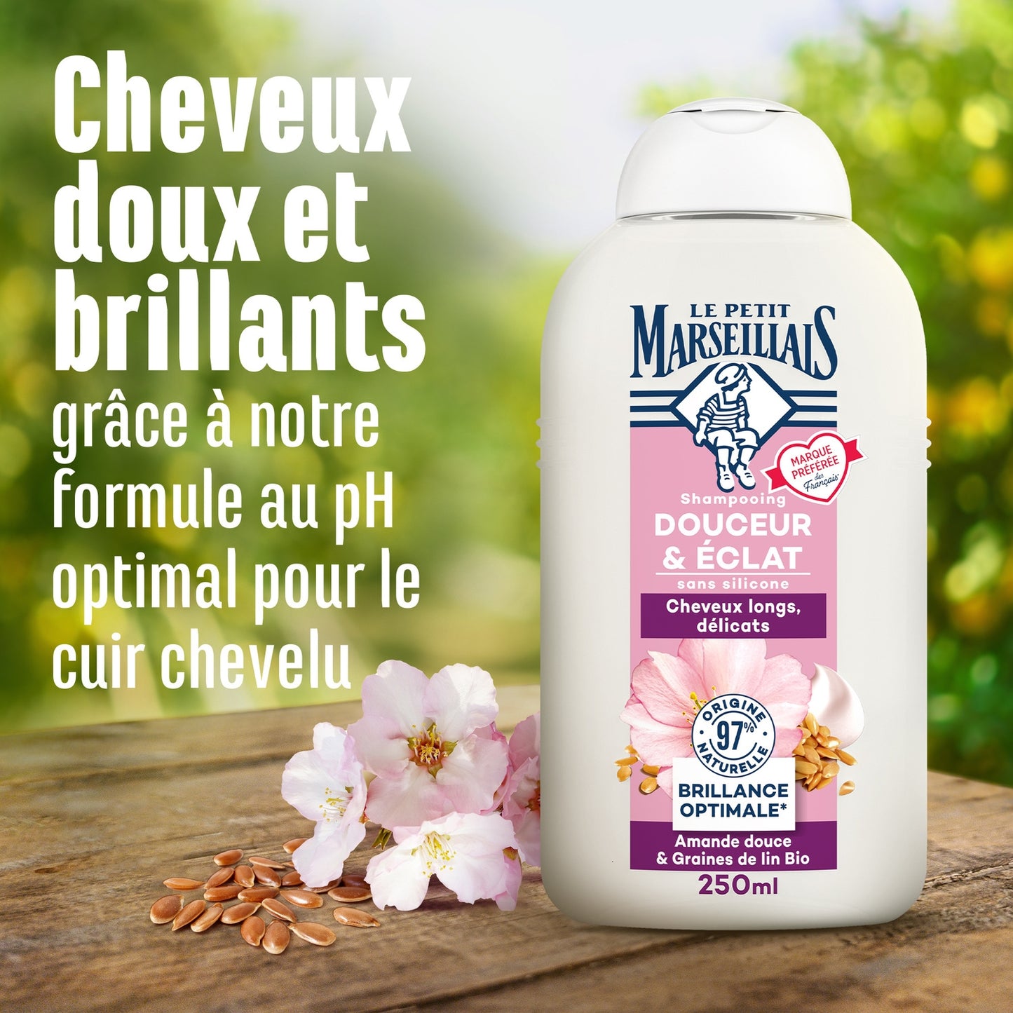 Shampoing Douceur & Éclat Cheveux Longs et Délicats Amande Douce & Graines de Lin Bio LE PETIT MARSEILLAIS