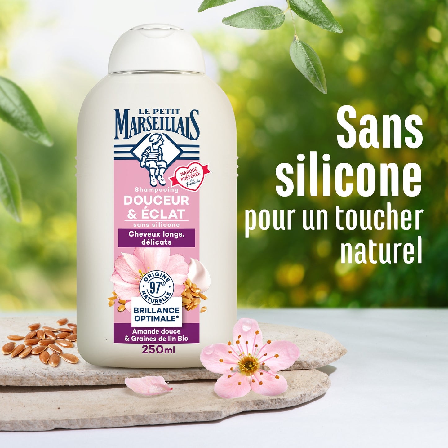 Shampoing Douceur & Éclat Cheveux Longs et Délicats Amande Douce & Graines de Lin Bio LE PETIT MARSEILLAIS