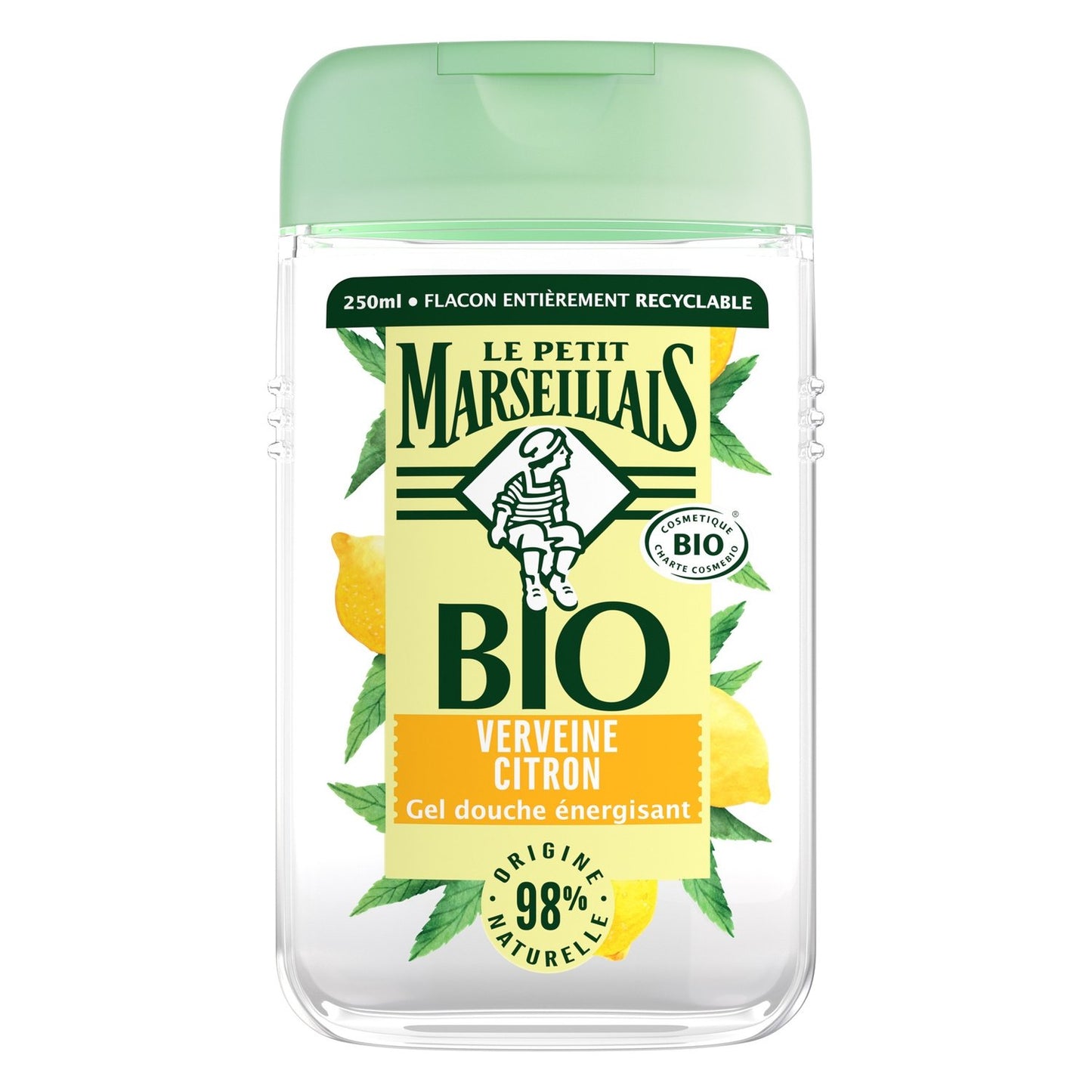 Gel douche Energisant Verveine Citron Bio Sans Sulfate LE PETIT MARSEILLAIS le flacon de 250mL