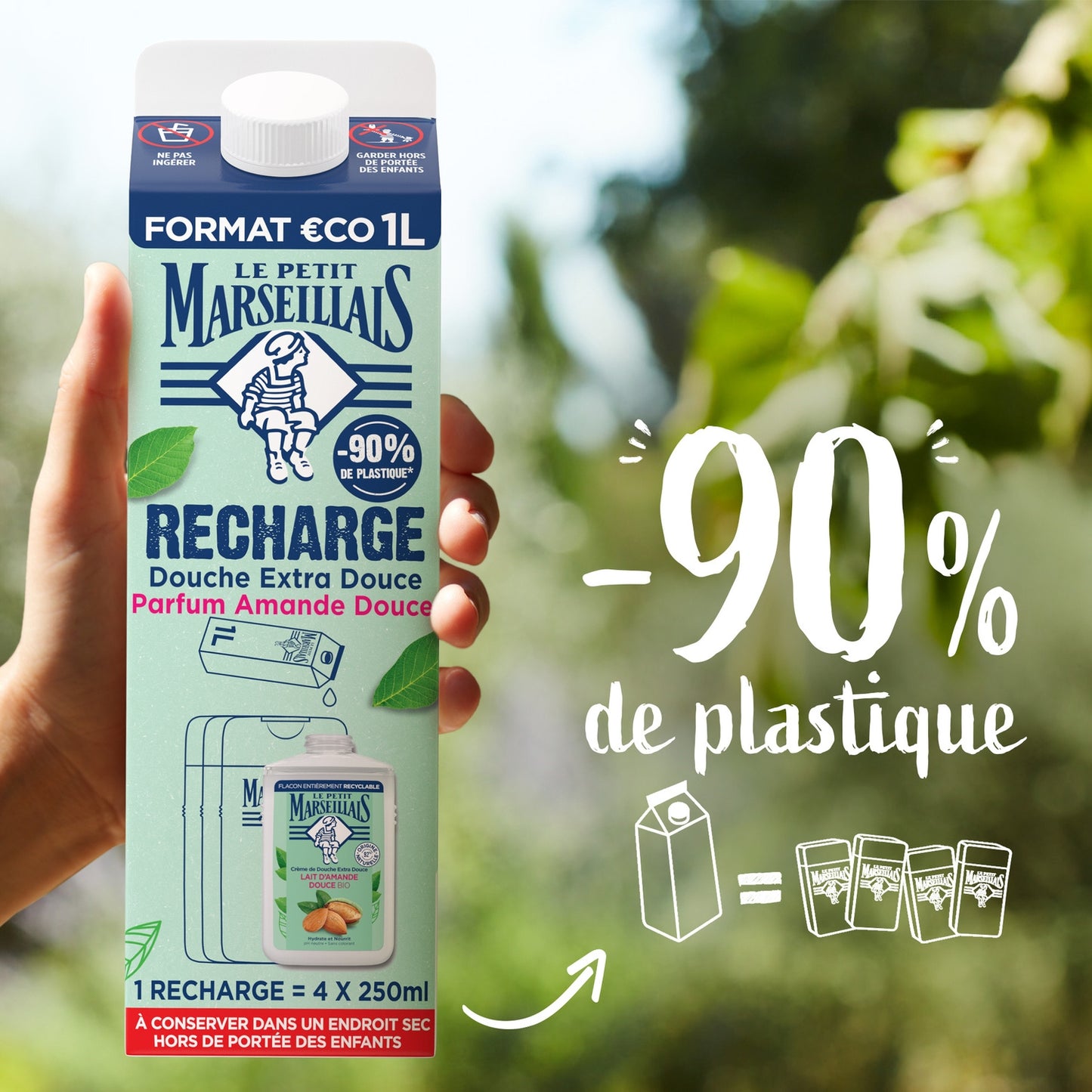 Extra Gentle Shower Cream Moisturizes and Nourishes with Sweet Almond Milk Eco Refill LE PETIT MARSEILLAIS