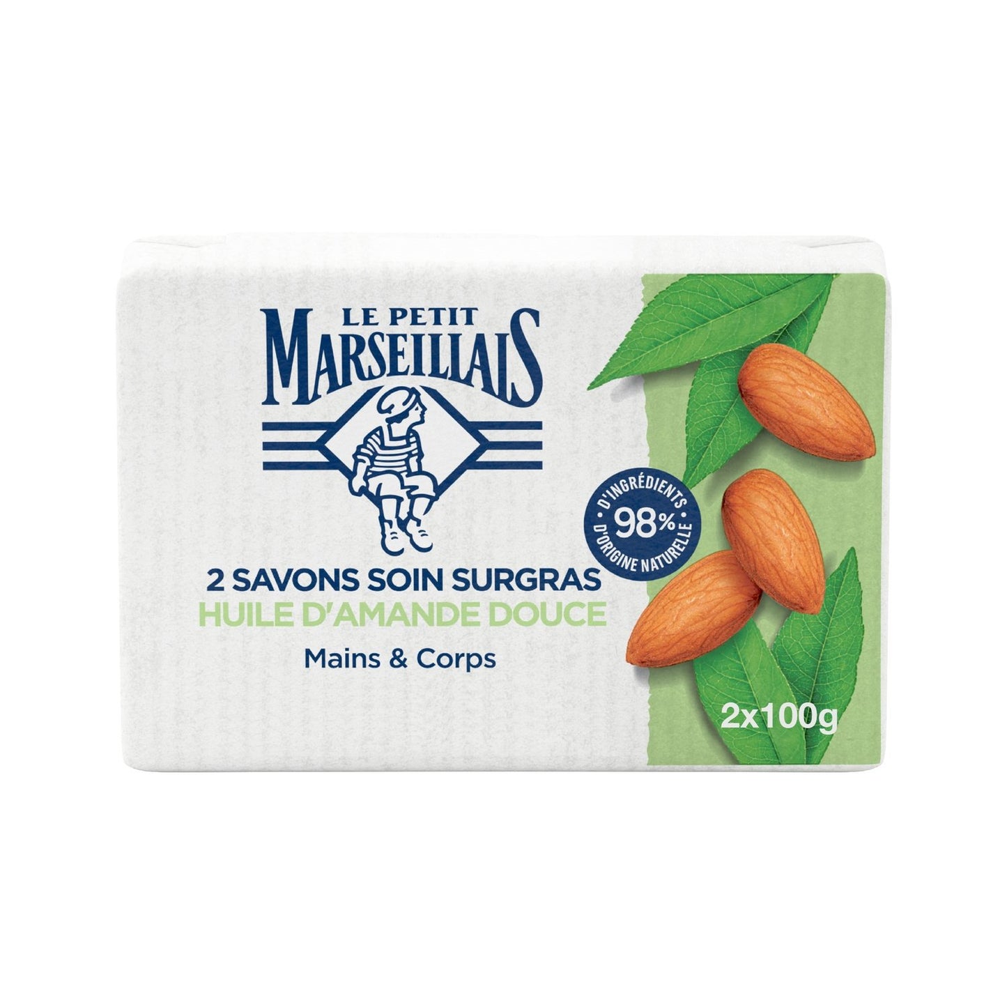 Savon Solide Mains & Corps Soin Surgras Huile D'Amande Douce LE PETIT MARSEILLAIS les 2 savons de 100g