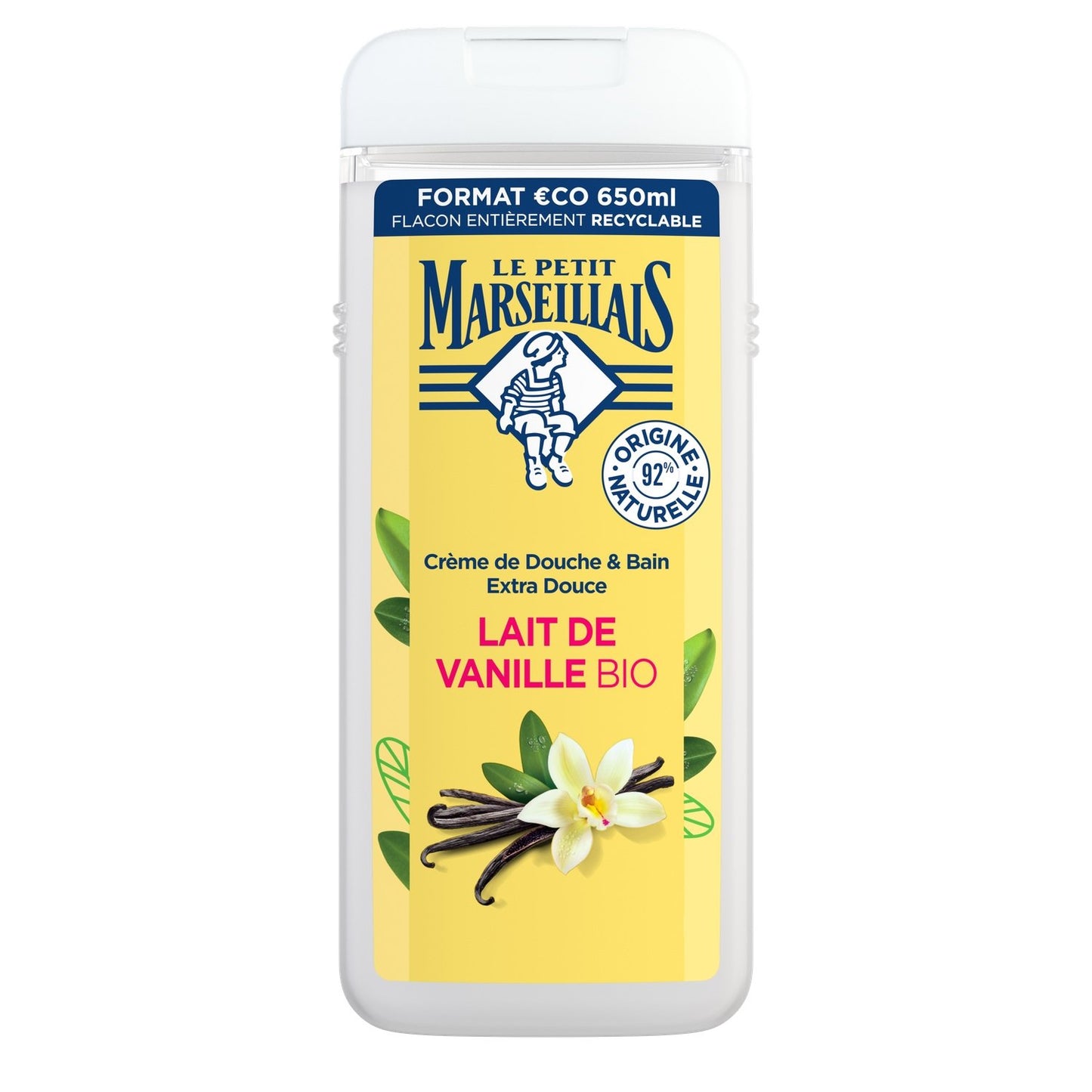 Gel douche Hydratant et Nourrissant Lait de Vanille Bio LE PETIT MARSEILLAIS le flacon de 650mL