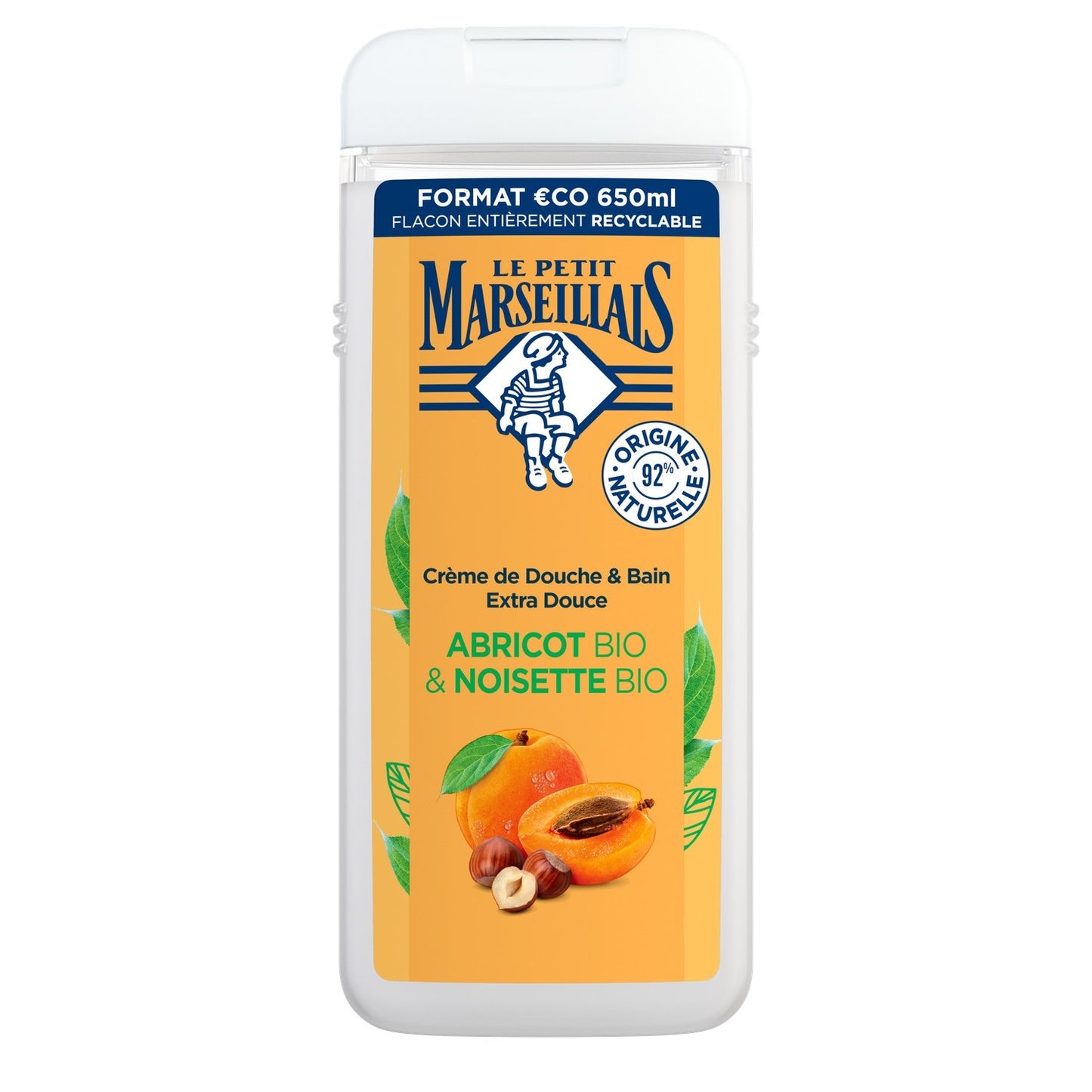 Gel Douche Abricot et Noisette Hydratant et Nourrissant Bio LE PETIT MARSEILLAIS le flacon de 650mL