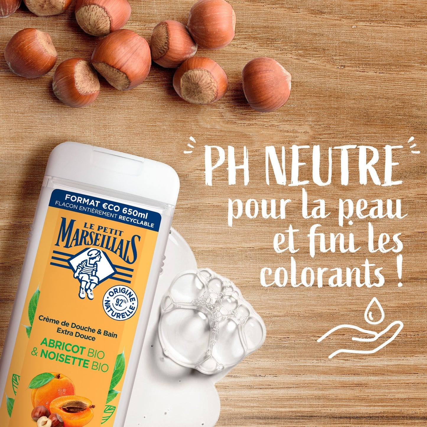 Gel Douche Abricot et Noisette Hydratant et Nourrissant Bio LE PETIT MARSEILLAIS