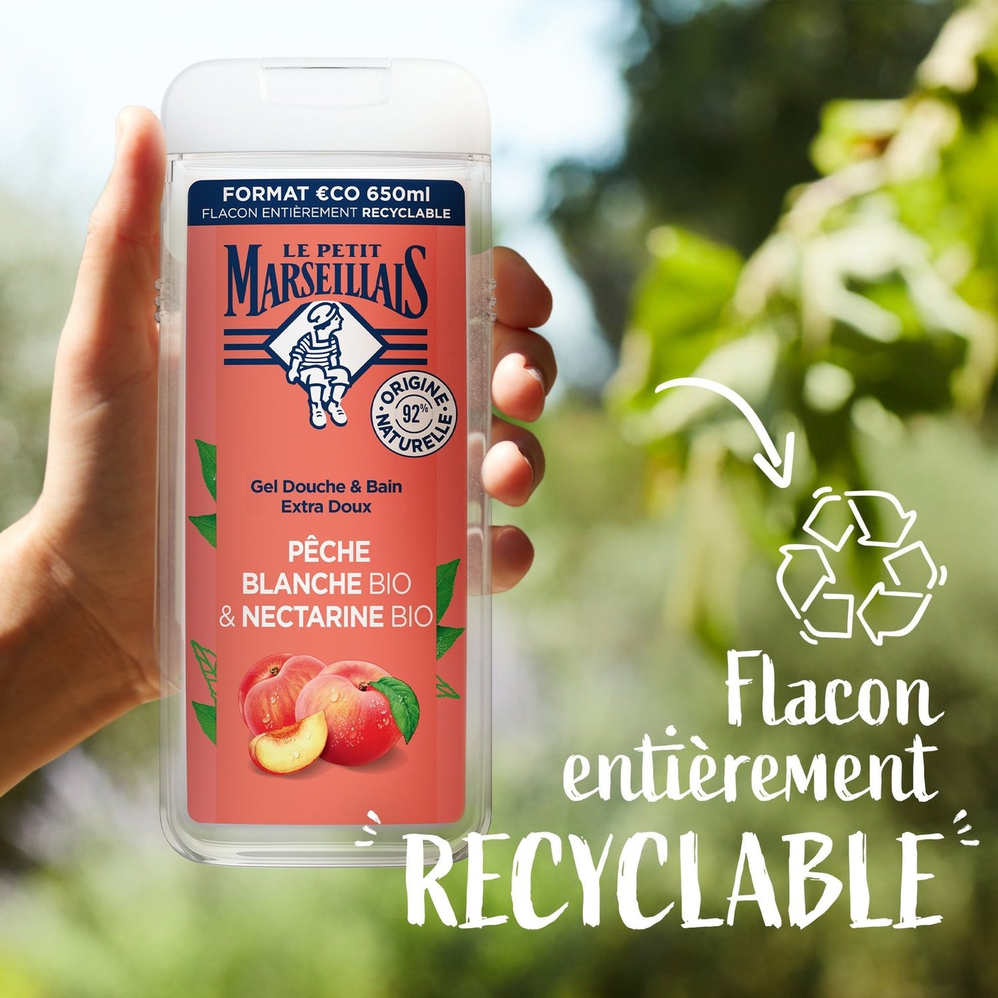 Gel Douche Hydratant et Rafraîchissant Pêche Blanche et Nectarine Bio LE PETIT MARSEILLAIS