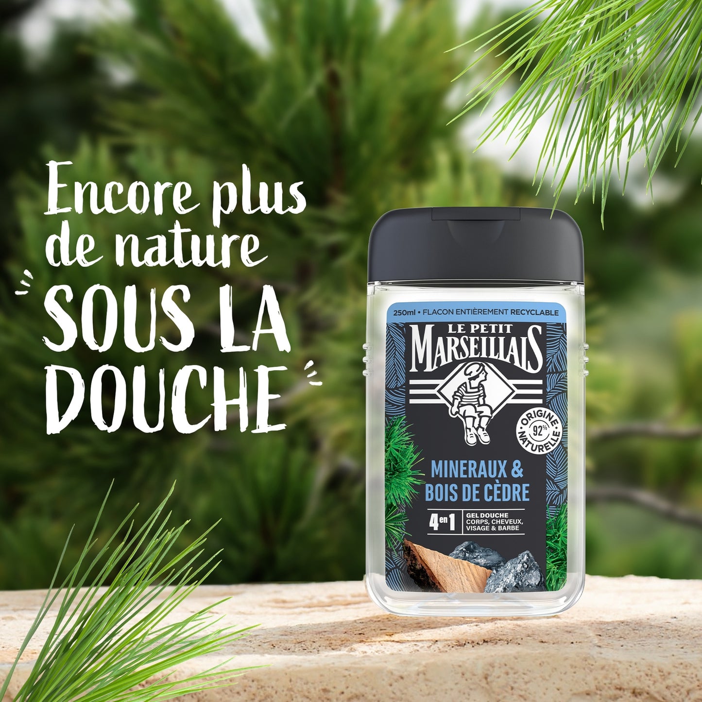 Gel Douche Homme Corps Cheveux Visage Barbe Minéraux et Bois de Cèdre LE PETIT MARSEILLAIS