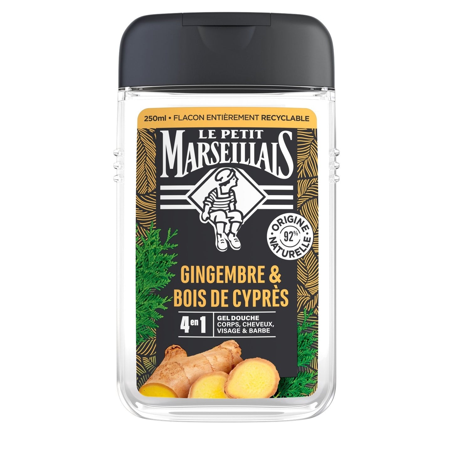 Gel Douche Homme Gingembre et Bois de Cyprès LE PETIT MARSEILLAIS la bouteille de 250ml