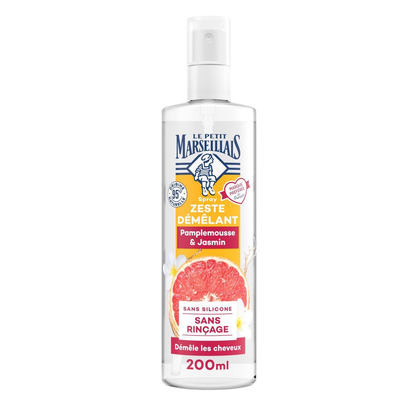 Après-Shampoing Démêlant Tous Types de Cheveux Pamplemousse et Jasmin LE PETIT MARSEILLAIS le flacon de 200mL